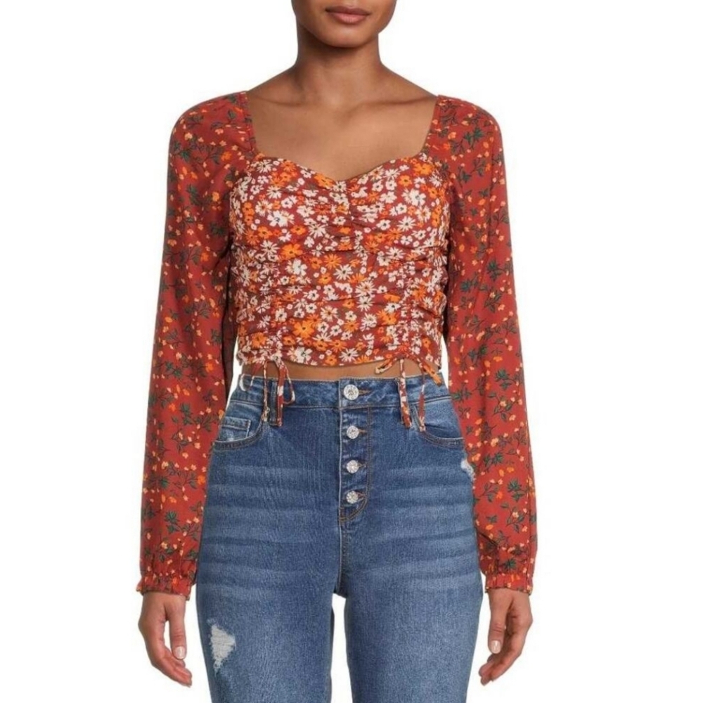 Madden NYC Floral Shirred Print Peasant Top Size M Medium
